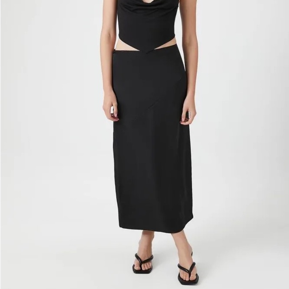 Forever 21 Black Satin Midi Slip Skirt